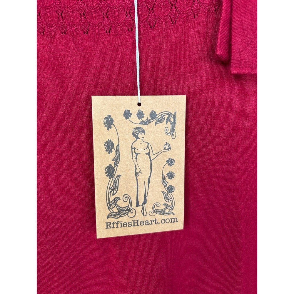 Effie's Heart Myrna Dress Crimson Red Pointelle Knit Ruffle Hem EH305r L/XL NEW - Picture 6 of 11